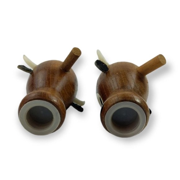 Wooden Picnic Bench Bull Salt and Pepper Condiment Stand Vintage 5 Piece Set - Picture 7 of 7